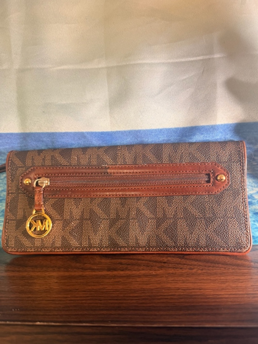 Michael Kors Brown and Tan MK Logo Continental Wallet